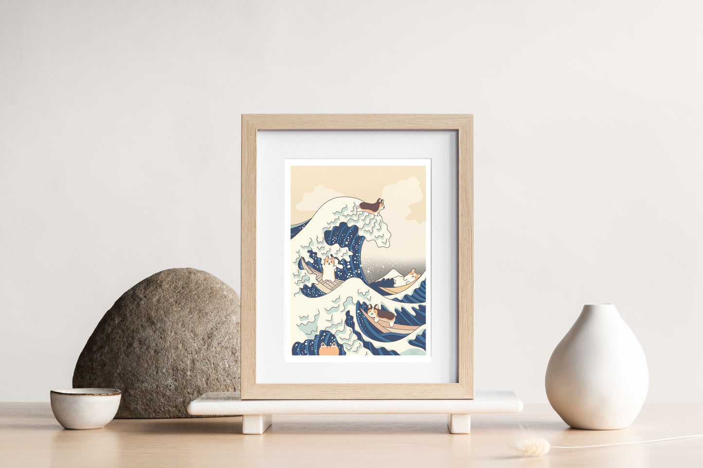 The Great Corgi Wave Art Print