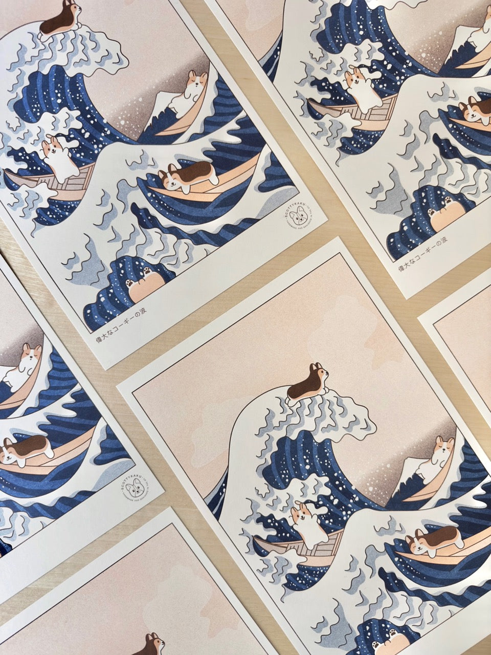 The Great Corgi Wave Risograph