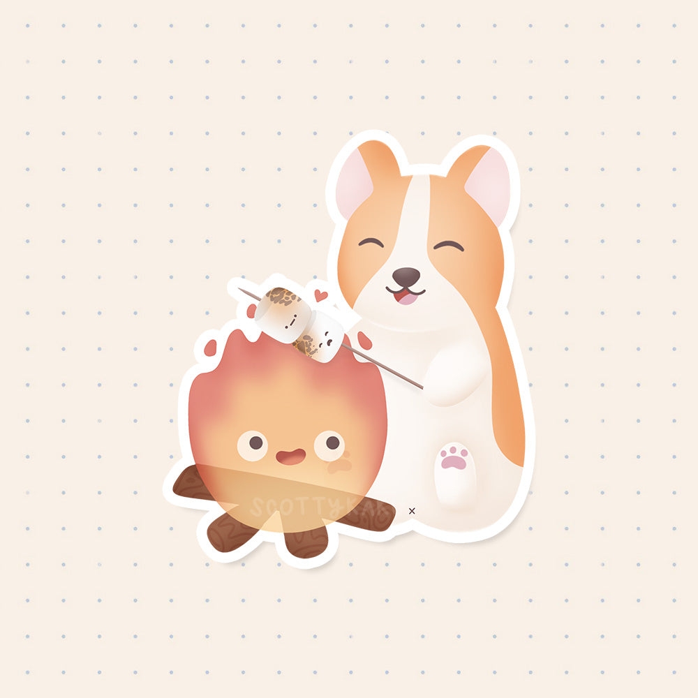 Corgi and Calcifer Sticker