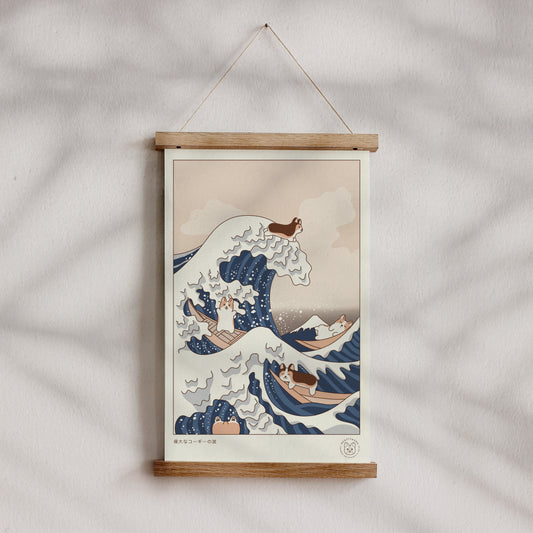 The Great Corgi Wave Risograph