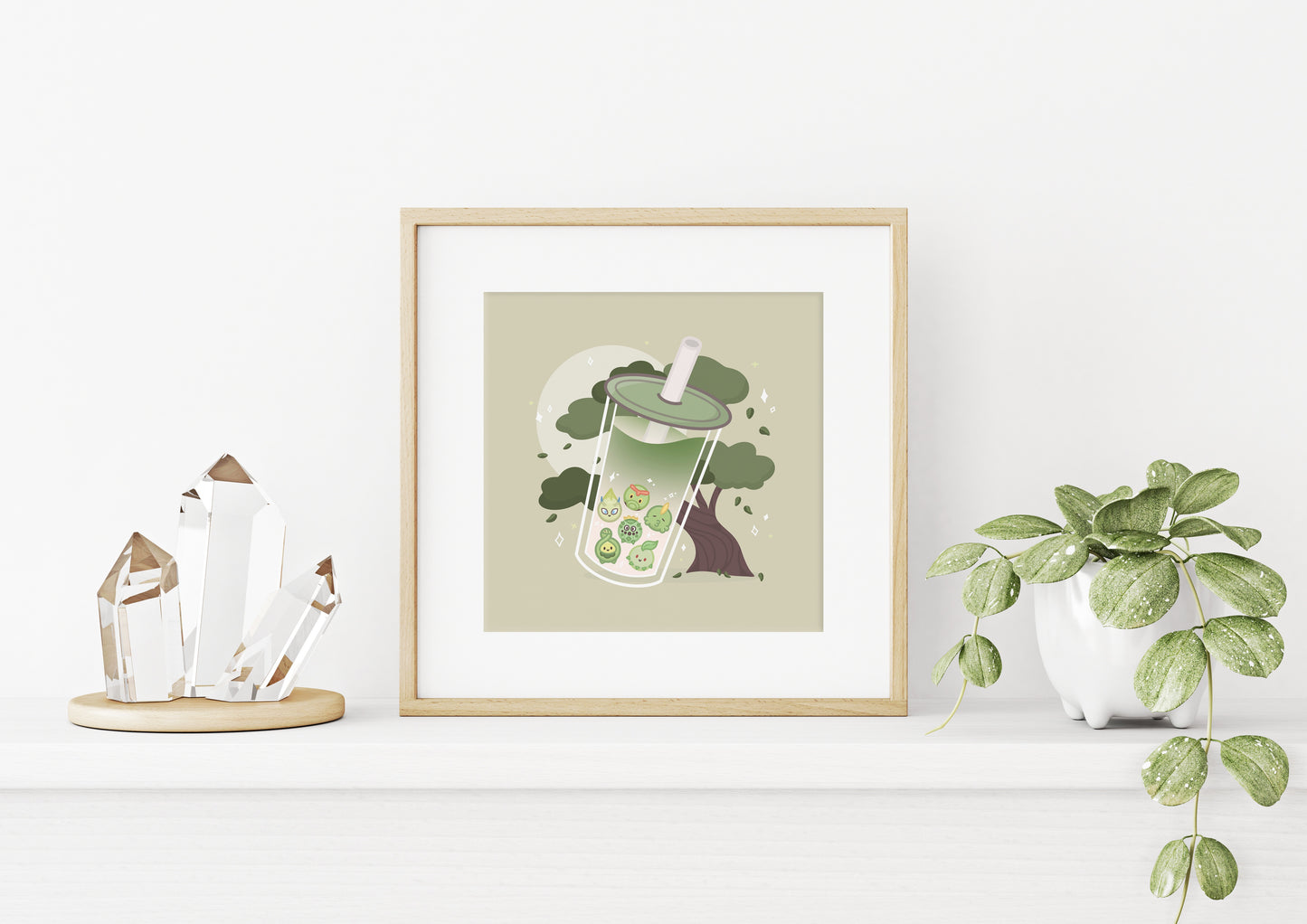 Matcha Milk Tea Bobamon Art Print