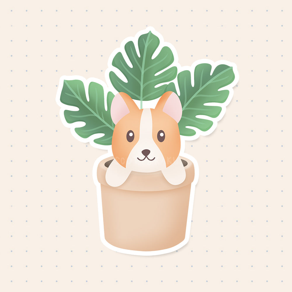 Potted Plant Corgi Sticker