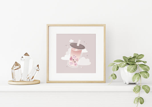 Strawberry Milk Tea Bobamon Art Print